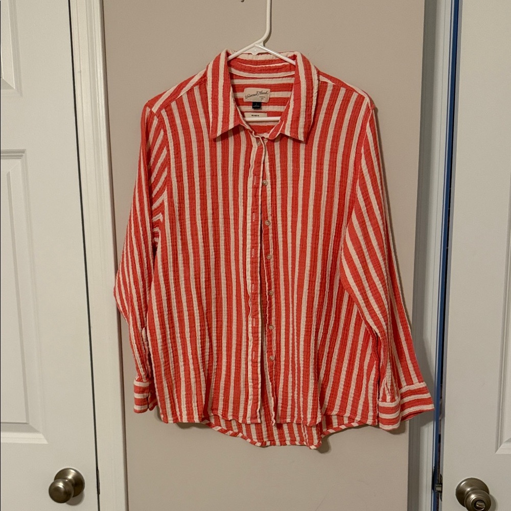 Universal Thread Coral and White Striped Shirt